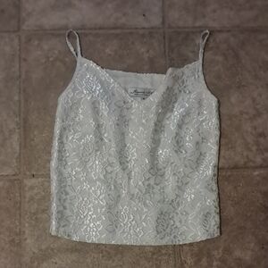 Jessica Ash Ivory Lace Line Camisole with Lace Spaghetti Straps Back Zip Size 4